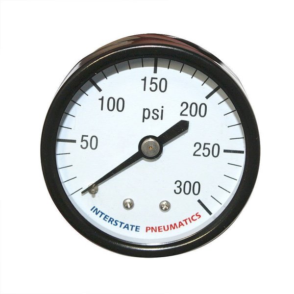 Interstate Pneumatics Pressure Gauge 300 PSI 2 Inch Diameter 1/4 Inch NPT Rear Mount G2112-300